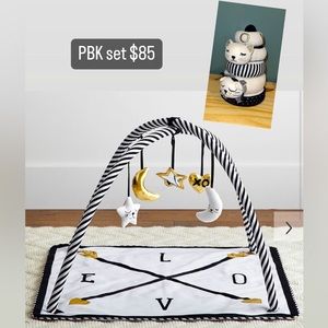 Pottery barn kids black and white love play mat with arch and ring stacker
